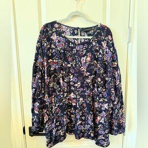 Lane Bryant Floral Blouse - Black with Blue and Pink